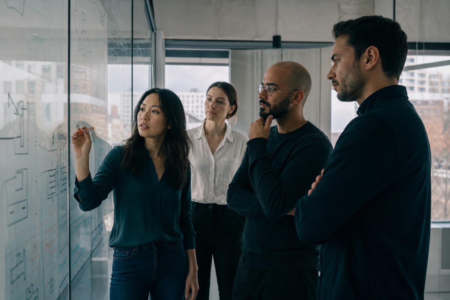 Gehalt KI Experten 2026 DACH: Data-Team im Berliner Tech-Office bei der Architektur-Planung