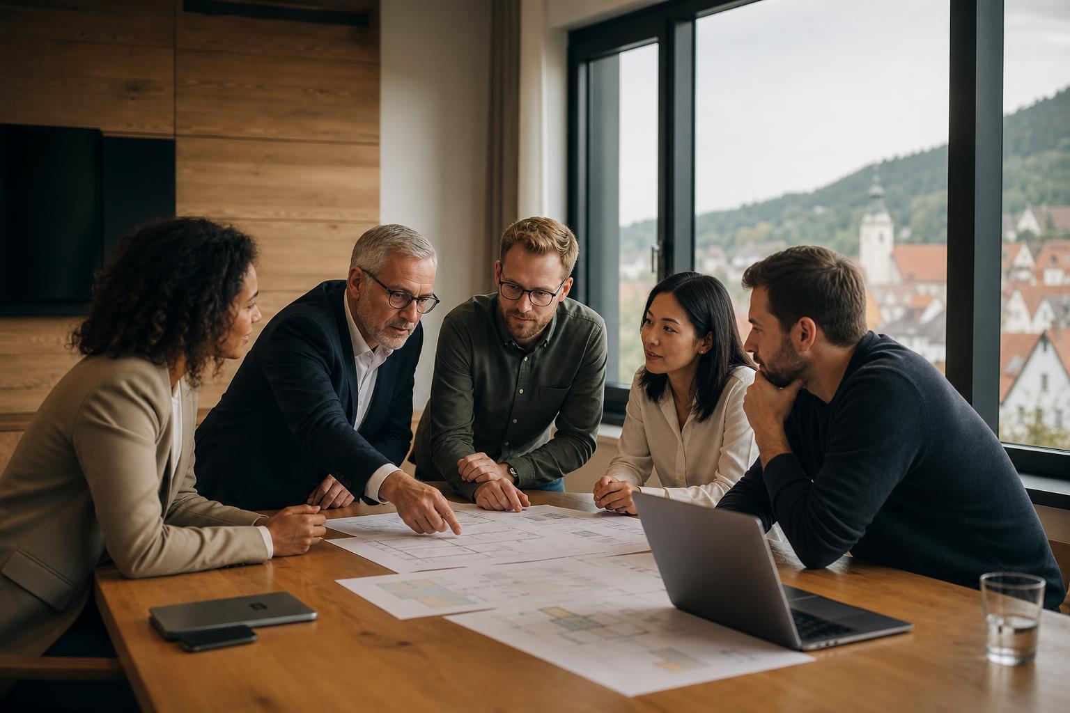KI-Team aufbauen Mittelstand: gemischtes KI-Projektteam in einem deutschen Mittelständler bei der Roadmap-Arbeit